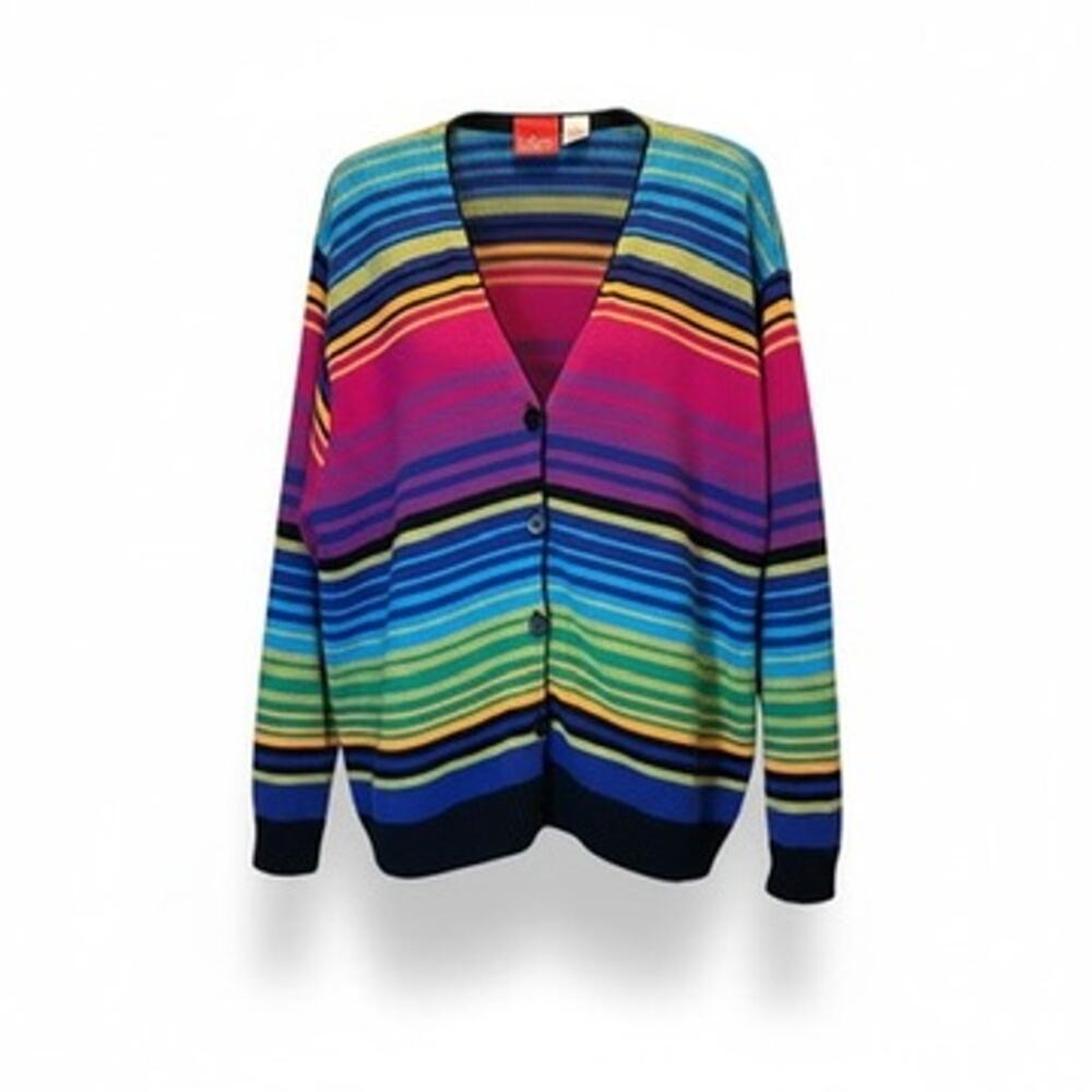 Liz & Co 100% Cotton Colorful Striped Cardigan Small USA